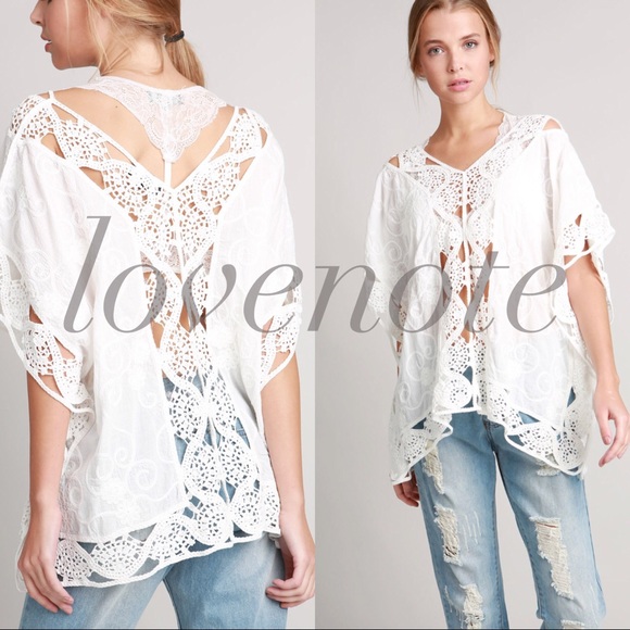 POL Cotton Embroidered poncho crochet Blouse Top - Picture 3 of 7